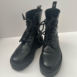 Celine Black Leather Combat Boots